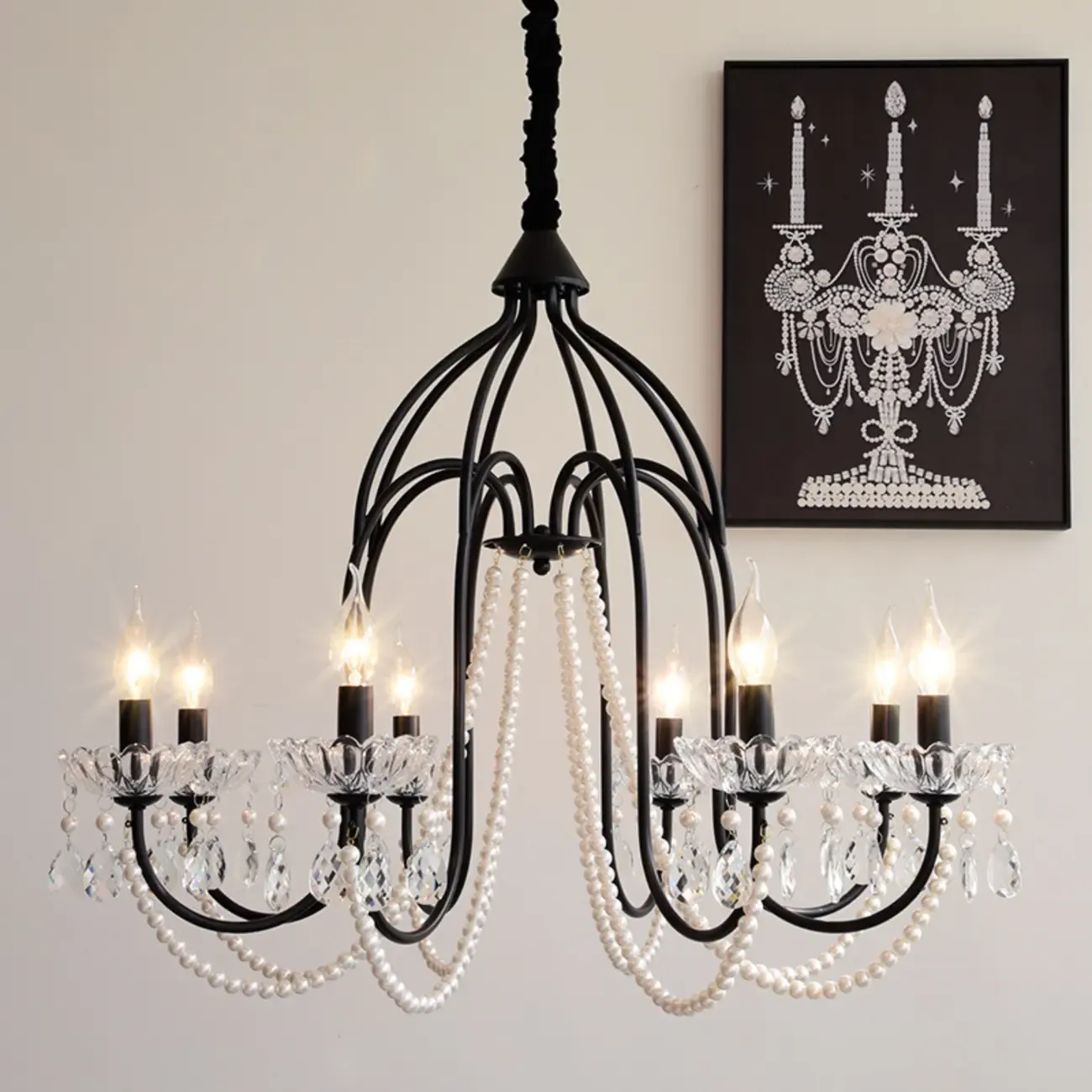 Black Modern Crystal Linear Glass Chandelier Beads Image - 19