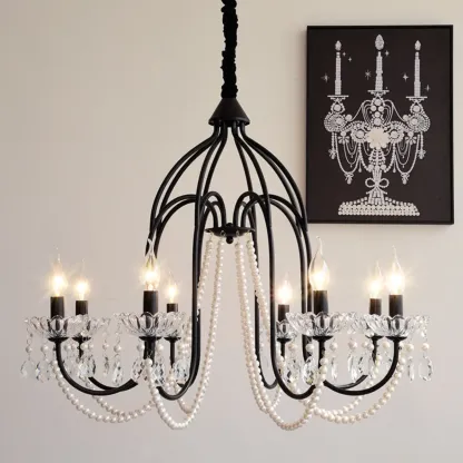 Black Modern Crystal Linear Glass Chandelier Beads Image - 19