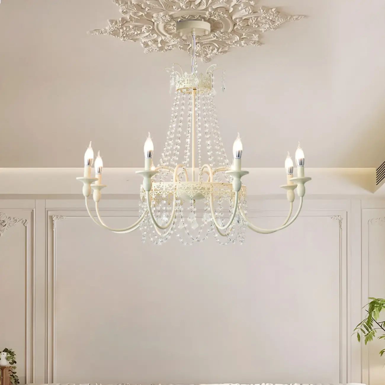 White Crystal Chandelier Classic Iron Elegant Design Image - 1 | homeyfad