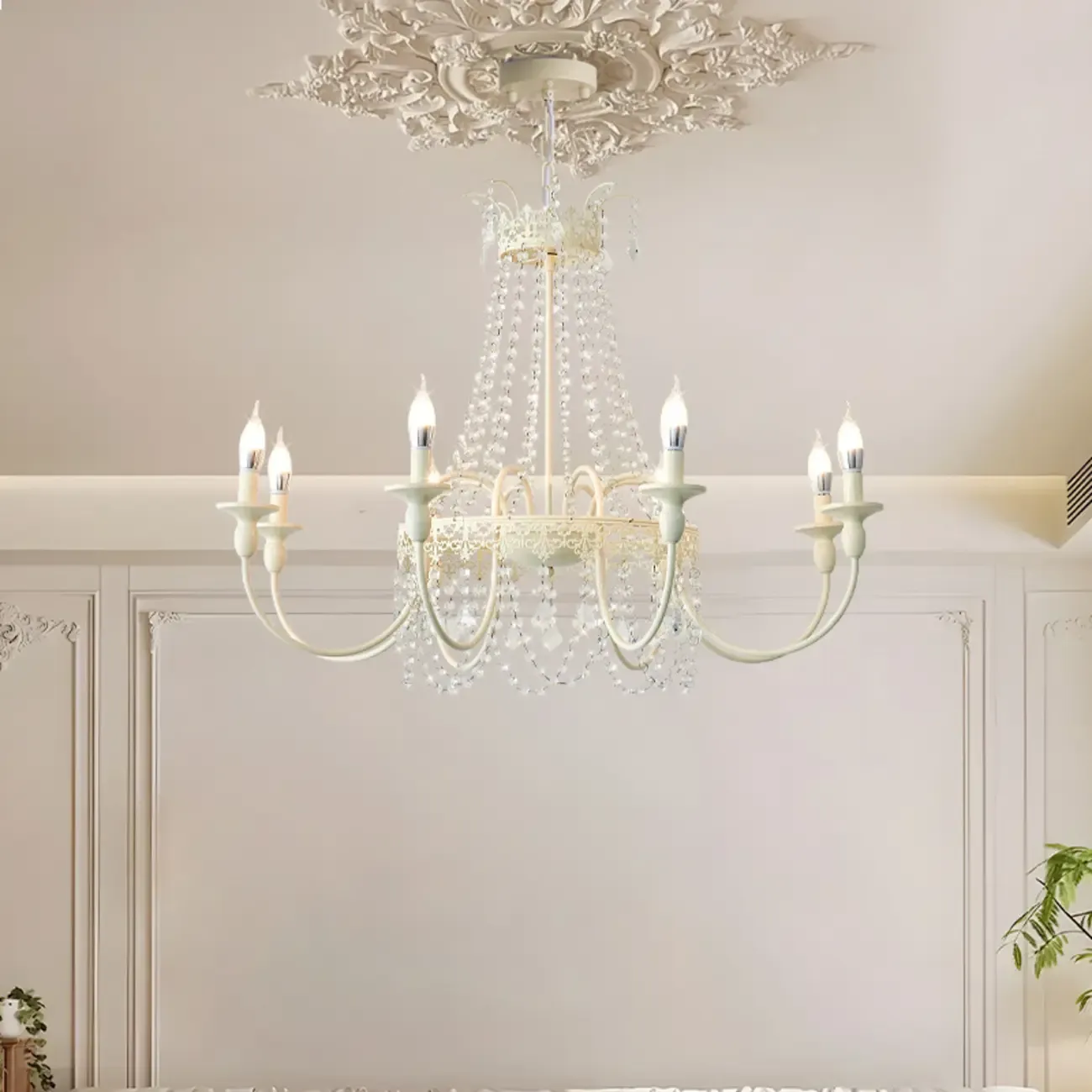 White Crystal Chandelier Classic Iron Elegant Design Image - 1