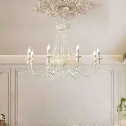 White Crystal Chandelier Classic Iron Elegant Design Image - 1