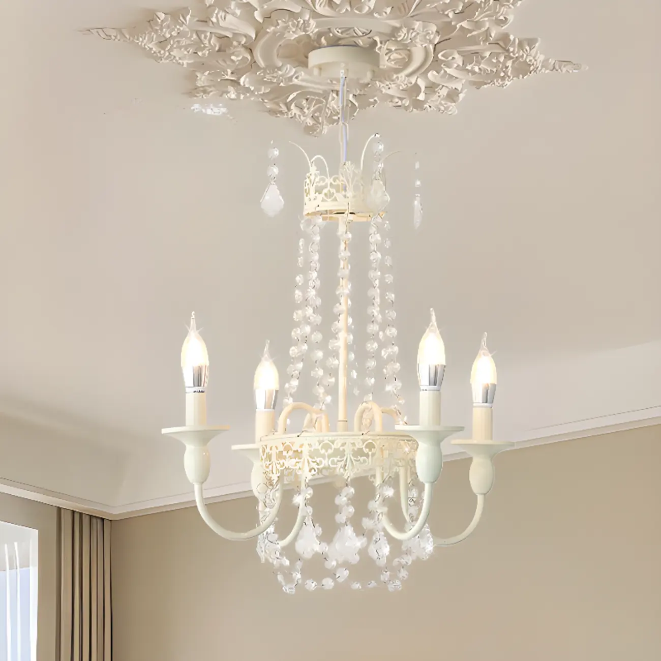 White Crystal Chandelier Classic Iron Elegant Design Image - 2 | homeyfad