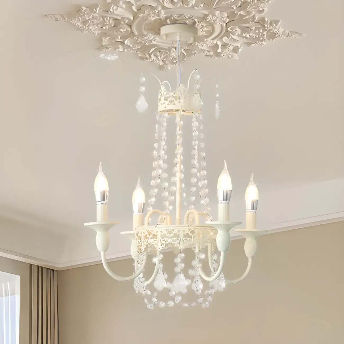 White Crystal Chandelier Classic Iron Elegant Design Image - 2