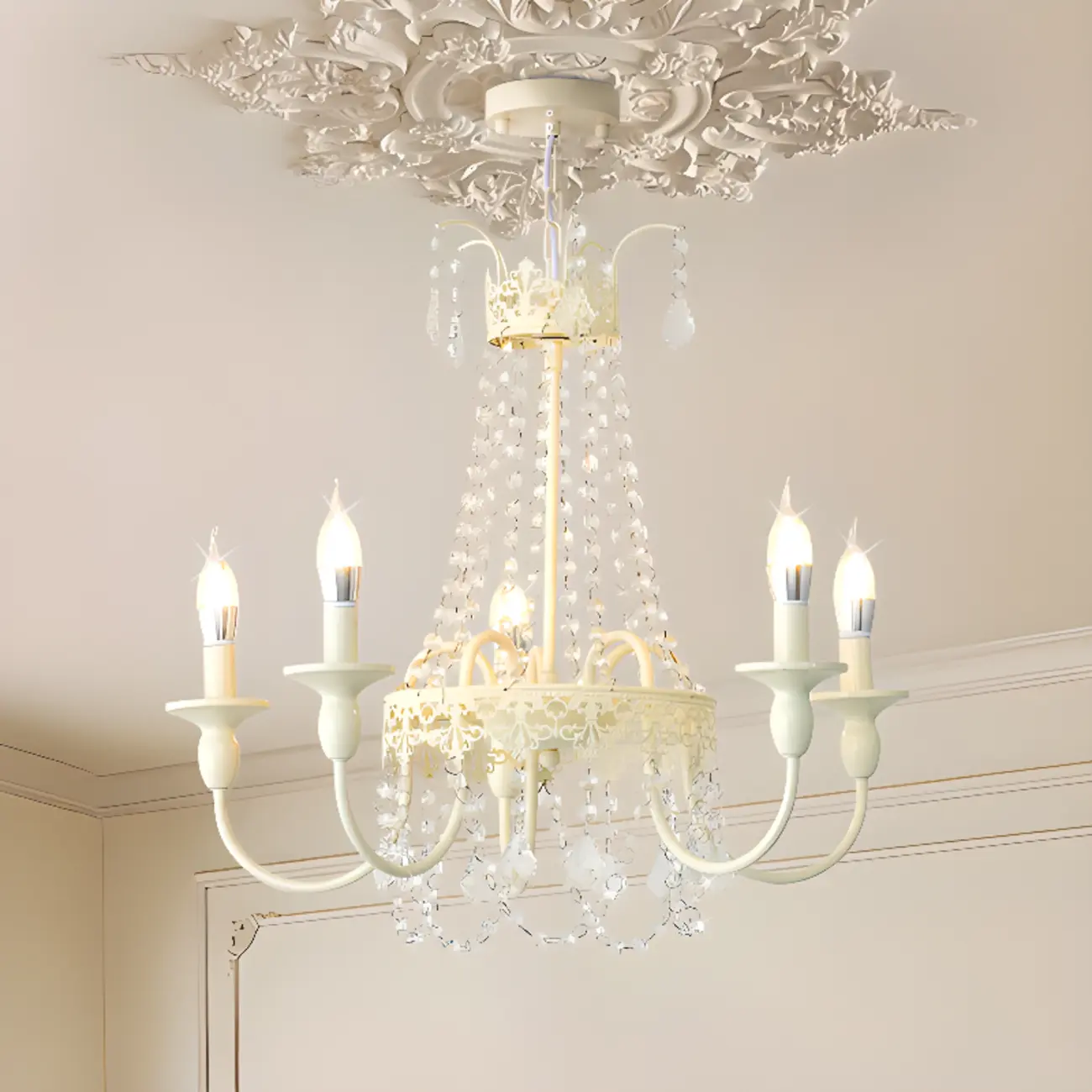 White Crystal Chandelier Classic Iron Elegant Design Image - 3 | homeyfad