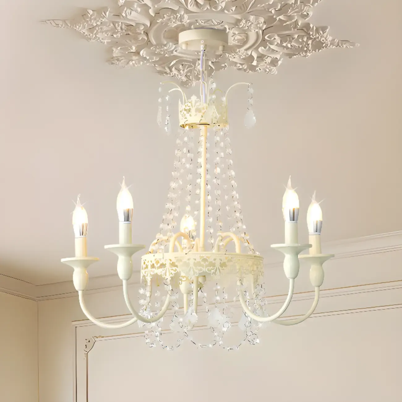 White Crystal Chandelier Classic Iron Elegant Design Image - 3