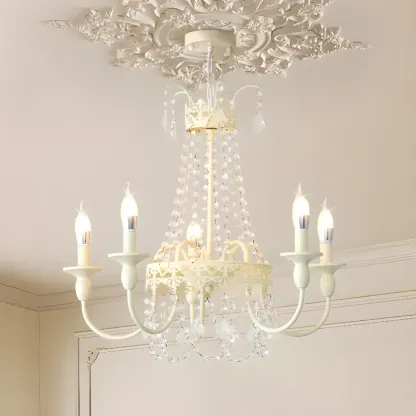 White Crystal Chandelier Classic Iron Elegant Design Image - 3