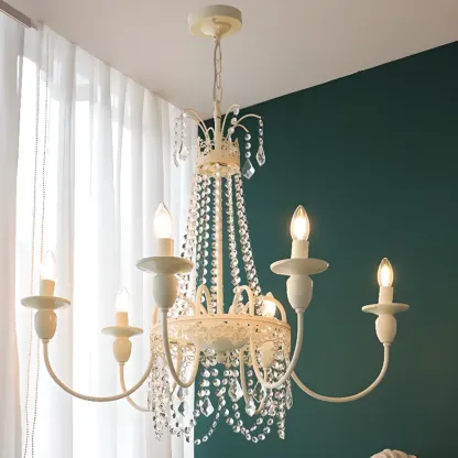 White Crystal Chandelier Classic Iron Elegant Design Image - 4