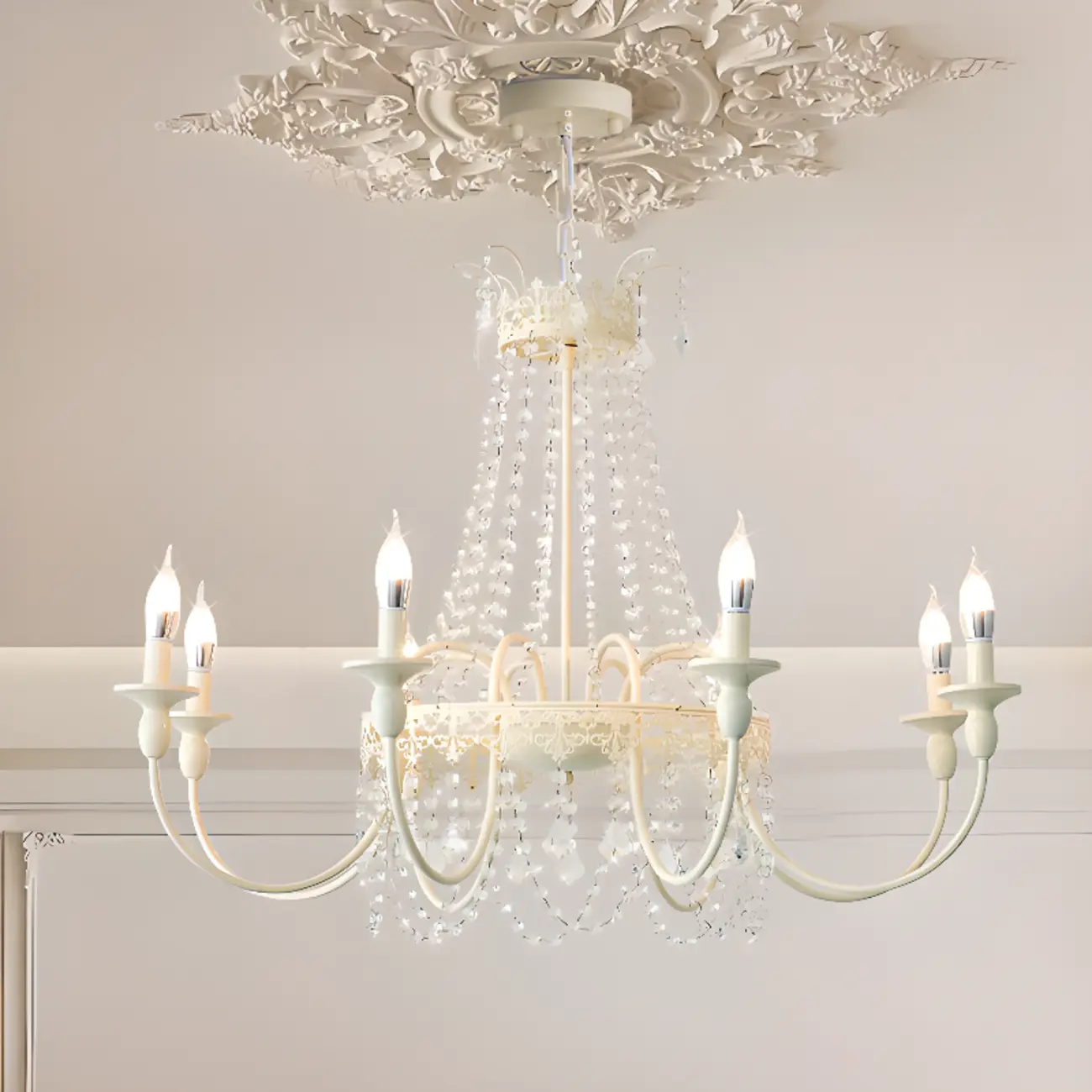 White Crystal Chandelier Classic Iron Elegant Design Image - 5 | homeyfad