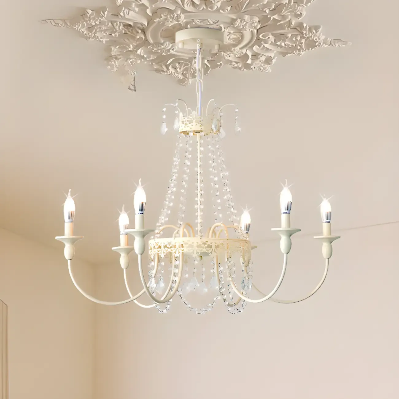 White Crystal Chandelier Classic Iron Elegant Design Image - 7