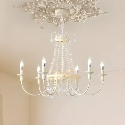 White Crystal Chandelier Classic Iron Elegant Design Image - 7