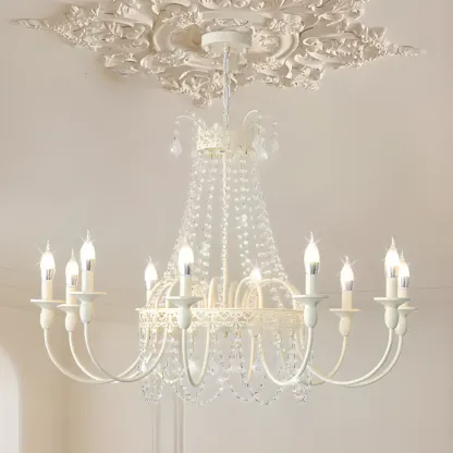 White Crystal Chandelier Classic Iron Elegant Design Image - 9