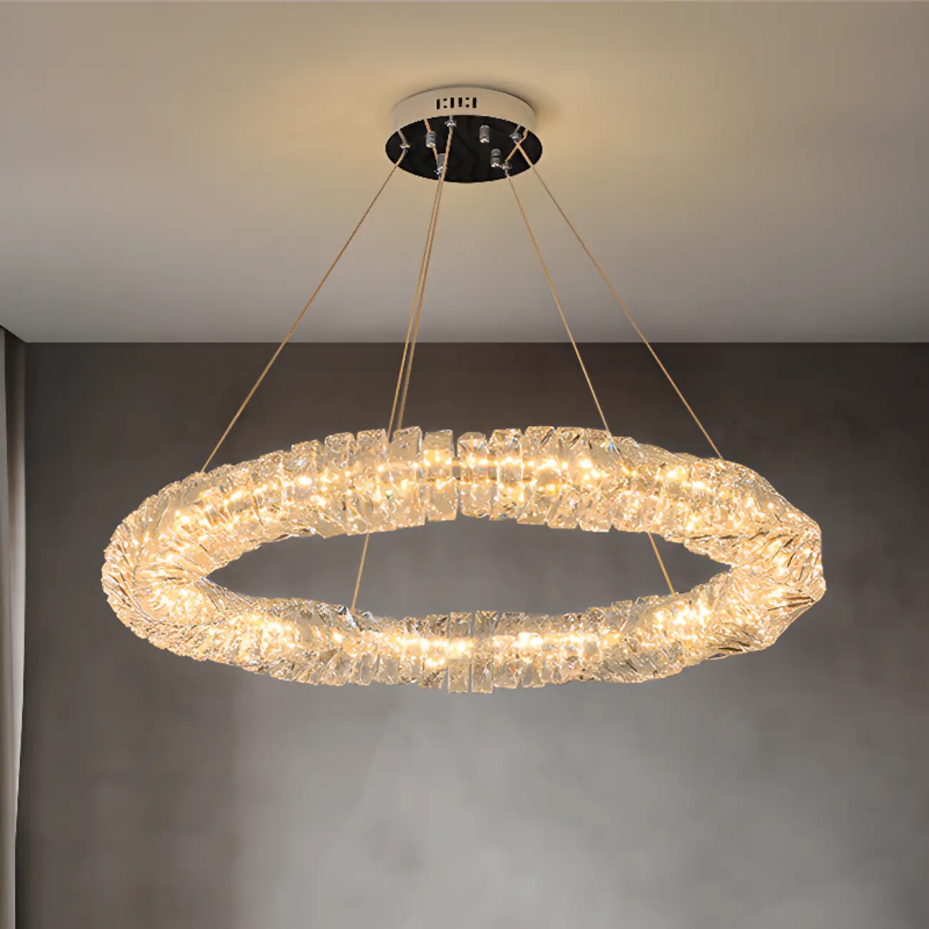Gold Crystal Ring Glass Modern Linear Chandelier Light Image - 1 | homeyfad