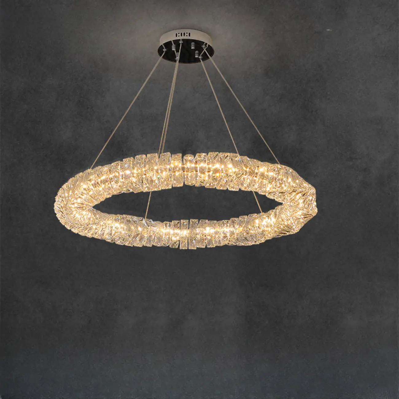 Gold Crystal Ring Glass Modern Linear Chandelier Light Image - 2 | homeyfad