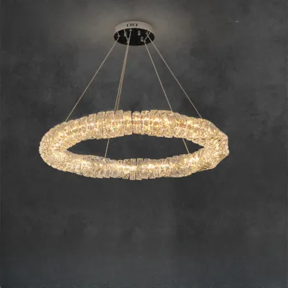 Gold Crystal Ring Glass Modern Linear Chandelier Light Image - 2
