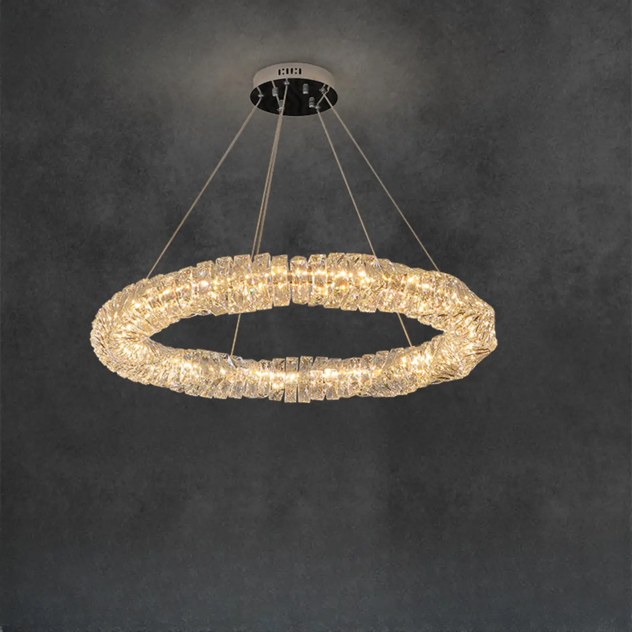 Gold Crystal Ring Glass Modern Linear Chandelier Light Image - 3 | homeyfad
