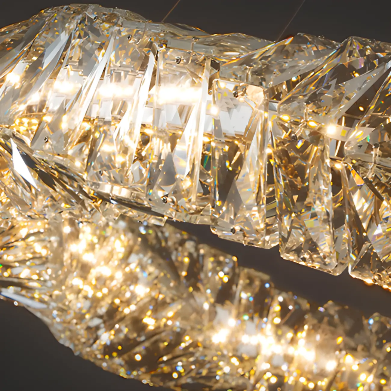 Gold Crystal Ring Glass Modern Linear Chandelier Light Image - 4 | homeyfad