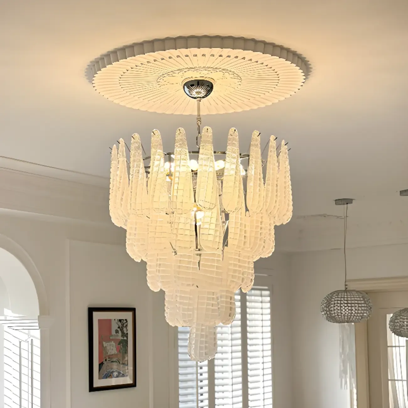 White Crystal Teardrop Glass Modern Chandelier Image - 1