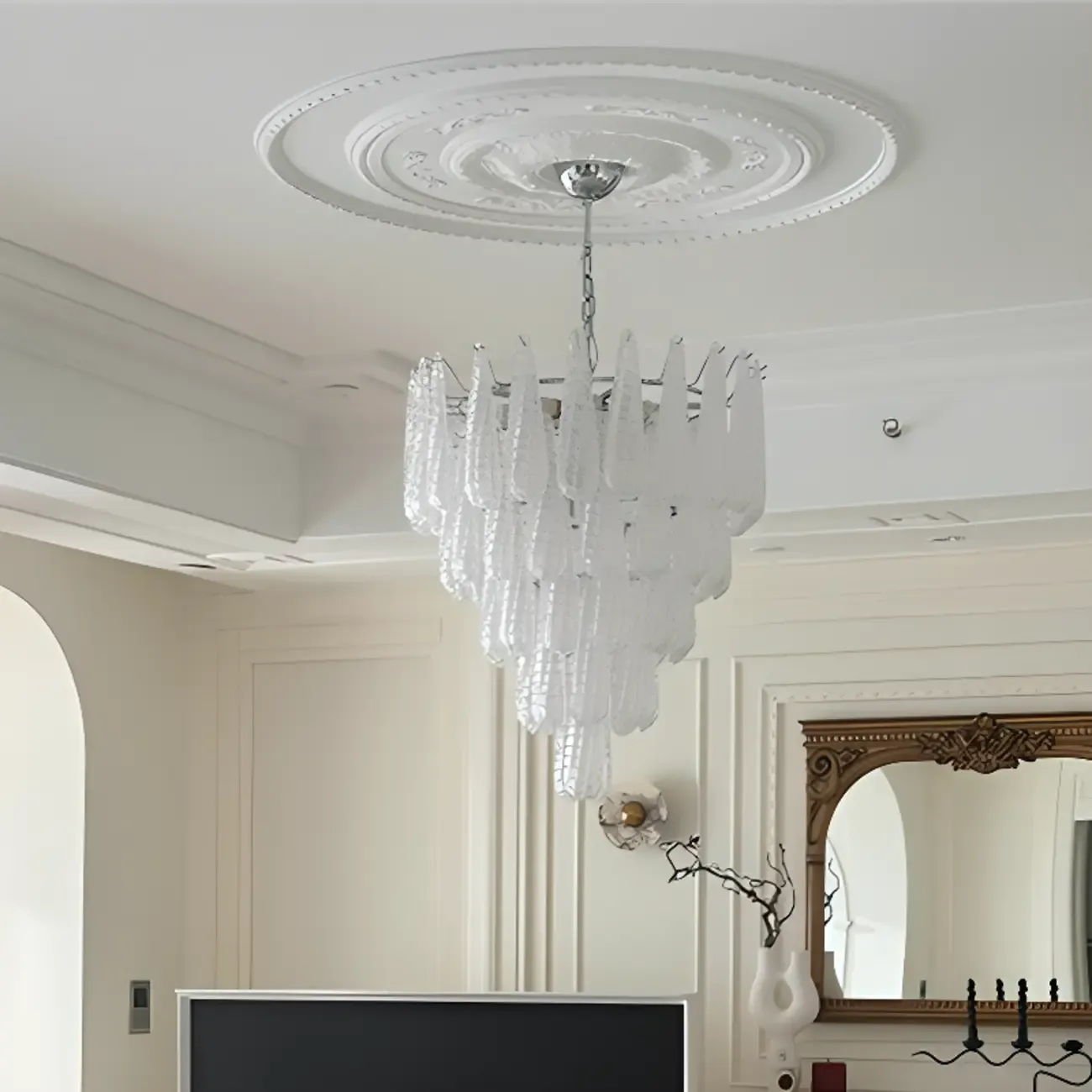 White Crystal Teardrop Glass Modern Chandelier Image - 4