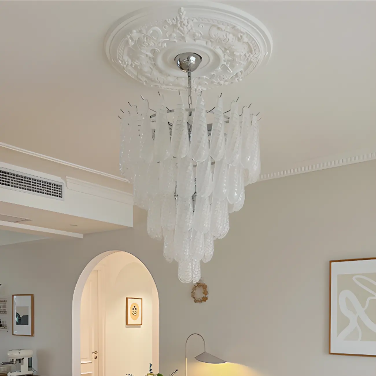 White Crystal Teardrop Glass Modern Chandelier Image - 6 | homeyfad