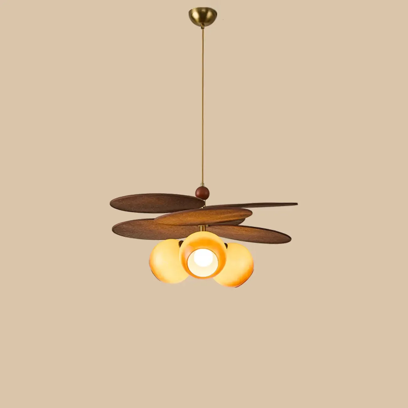 Brown Leaf Wood Orb Glass Modern Pendant Light Image - 4