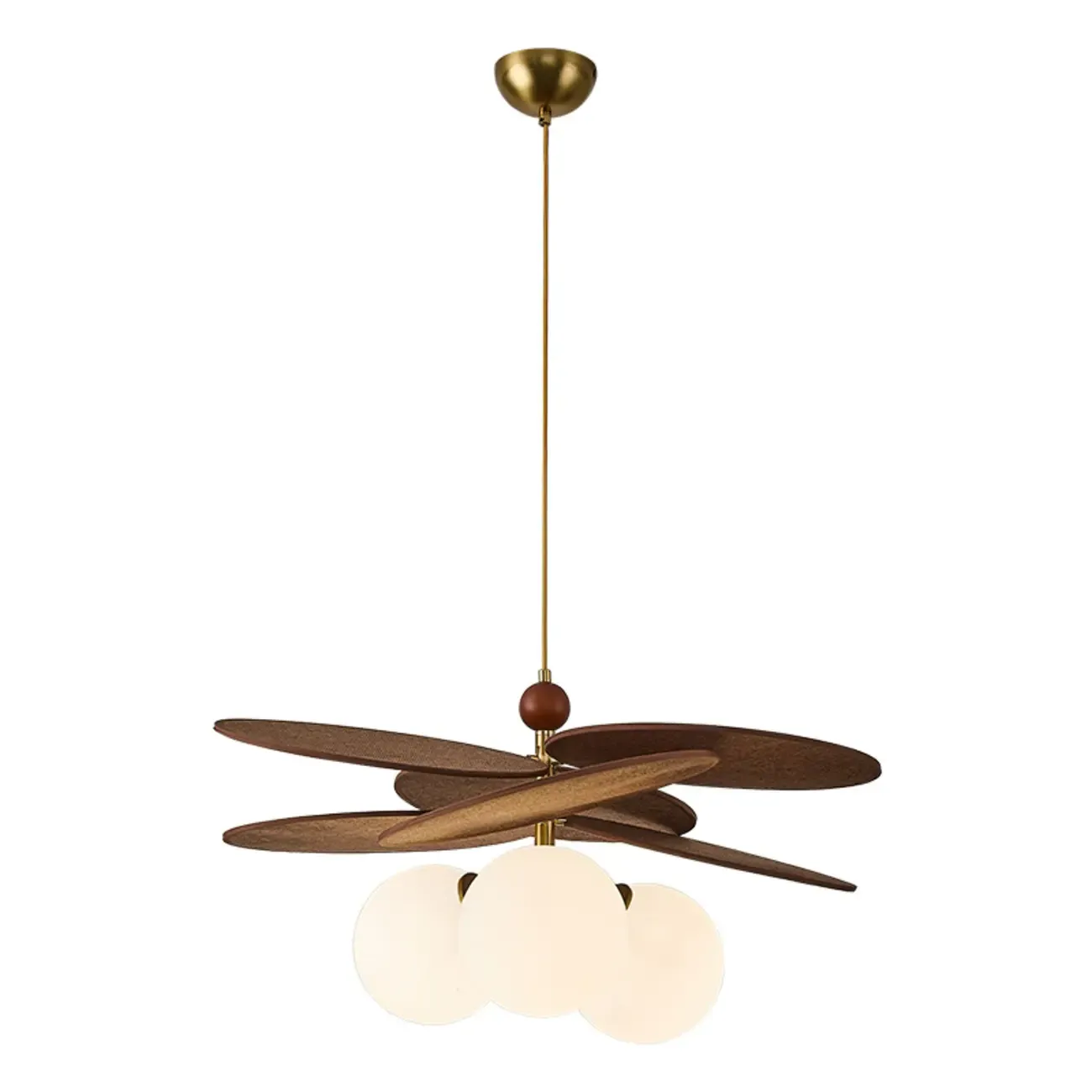 Brown Leaf Wood Orb Glass Modern Pendant Light Image - 6
