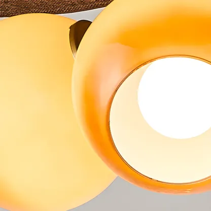 Brown Leaf Wood Orb Glass Modern Pendant Light Image - 7