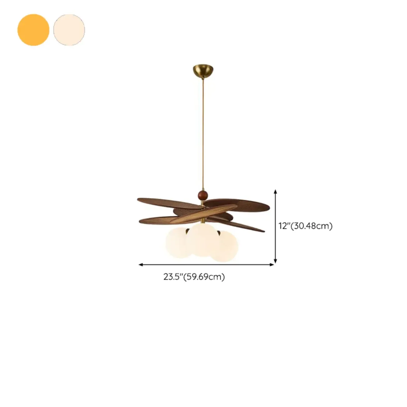 Brown Leaf Wood Orb Glass Modern Pendant Light #size