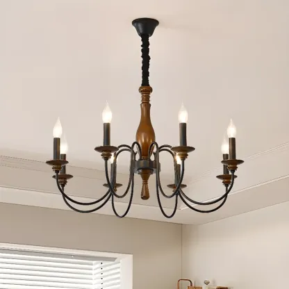 Black Metal Candle-style Chandelier Adjustable Hanging Image - 1