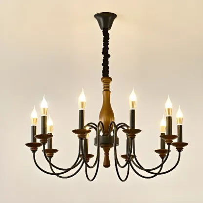 Black Metal Candle-style Chandelier Adjustable Hanging Image - 3