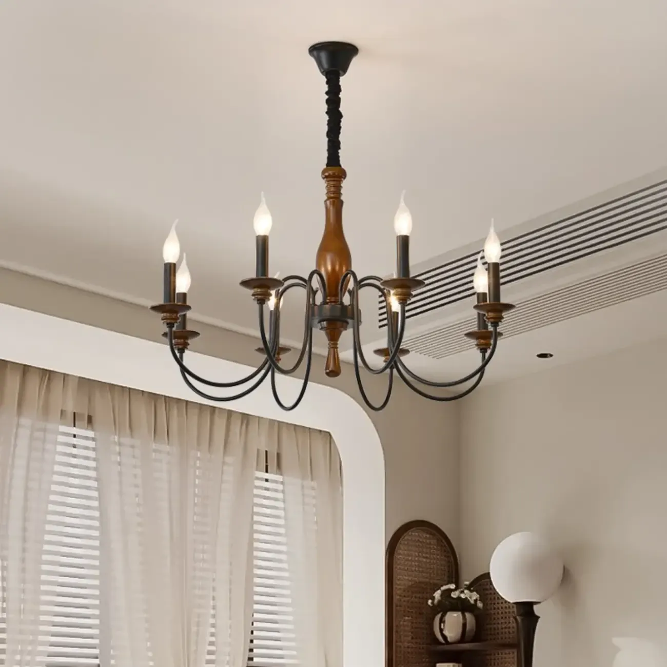Black Metal Candle-style Chandelier Adjustable Hanging Image - 4