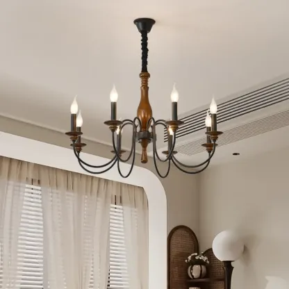 Black Metal Candle-style Chandelier Adjustable Hanging Image - 4