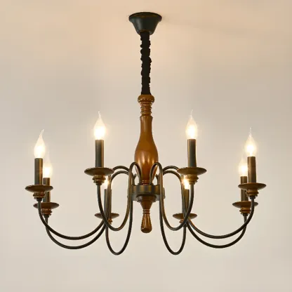 Black Metal Candle-style Chandelier Adjustable Hanging Image - 5