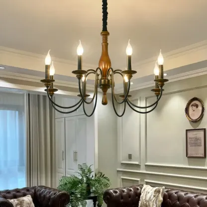 Black Metal Candle-style Chandelier Adjustable Hanging Image - 6