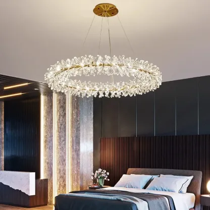 Gold Circular Crystal Chandelier Modern Design Light Image - 1
