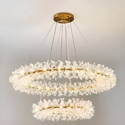 Gold Circular Crystal Chandelier Modern Design Light Image - 2