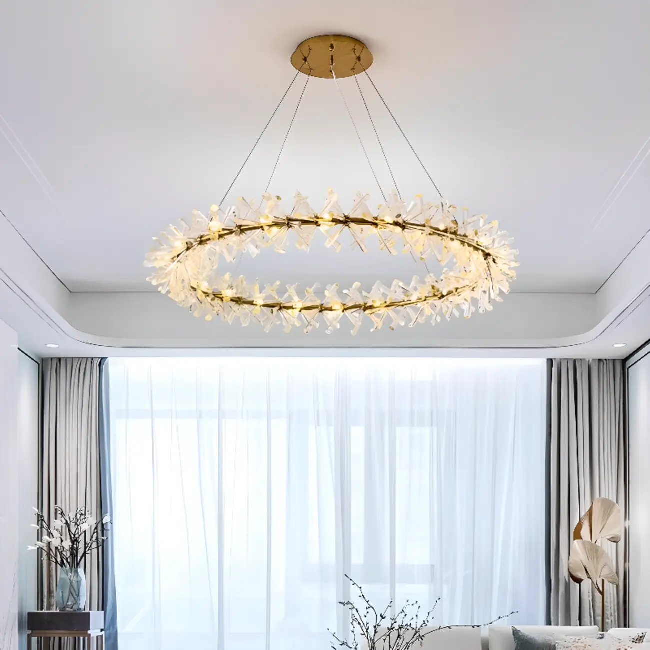 Gold Circular Crystal Chandelier Modern Design Light Image - 4 | homeyfad