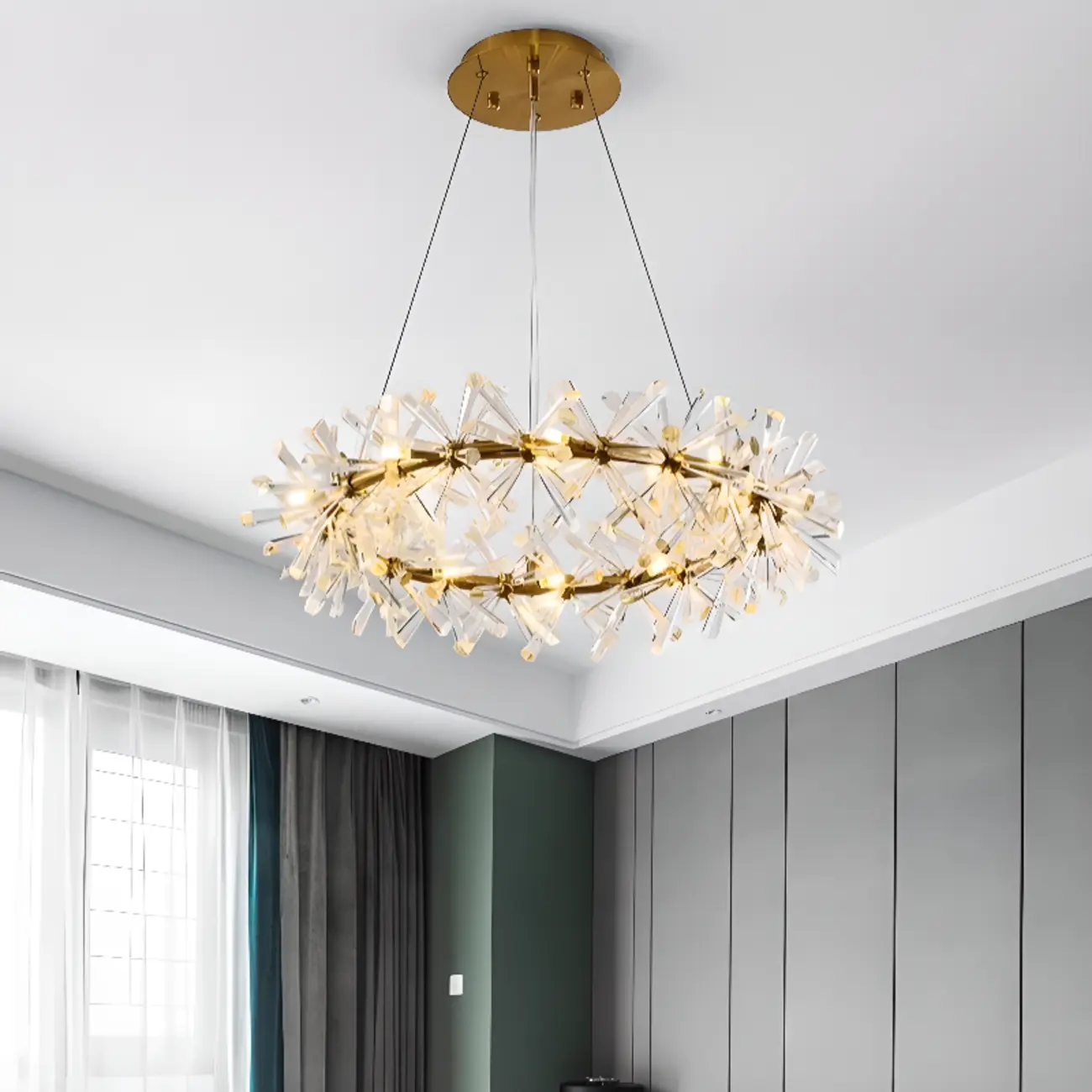 Gold Circular Crystal Chandelier Modern Design Light Image - 6 | homeyfad