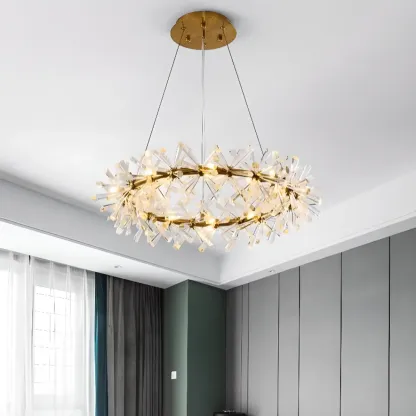 Gold Circular Crystal Chandelier Modern Design Light Image - 6