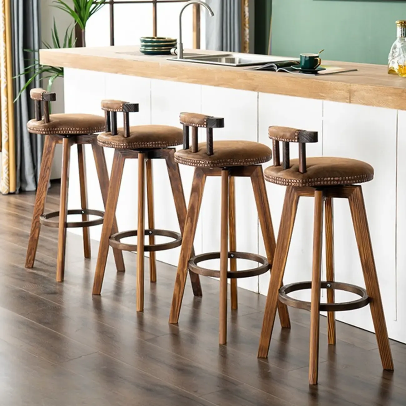 Bar Height Swivel Leather Modern Bar Stools Image - 1