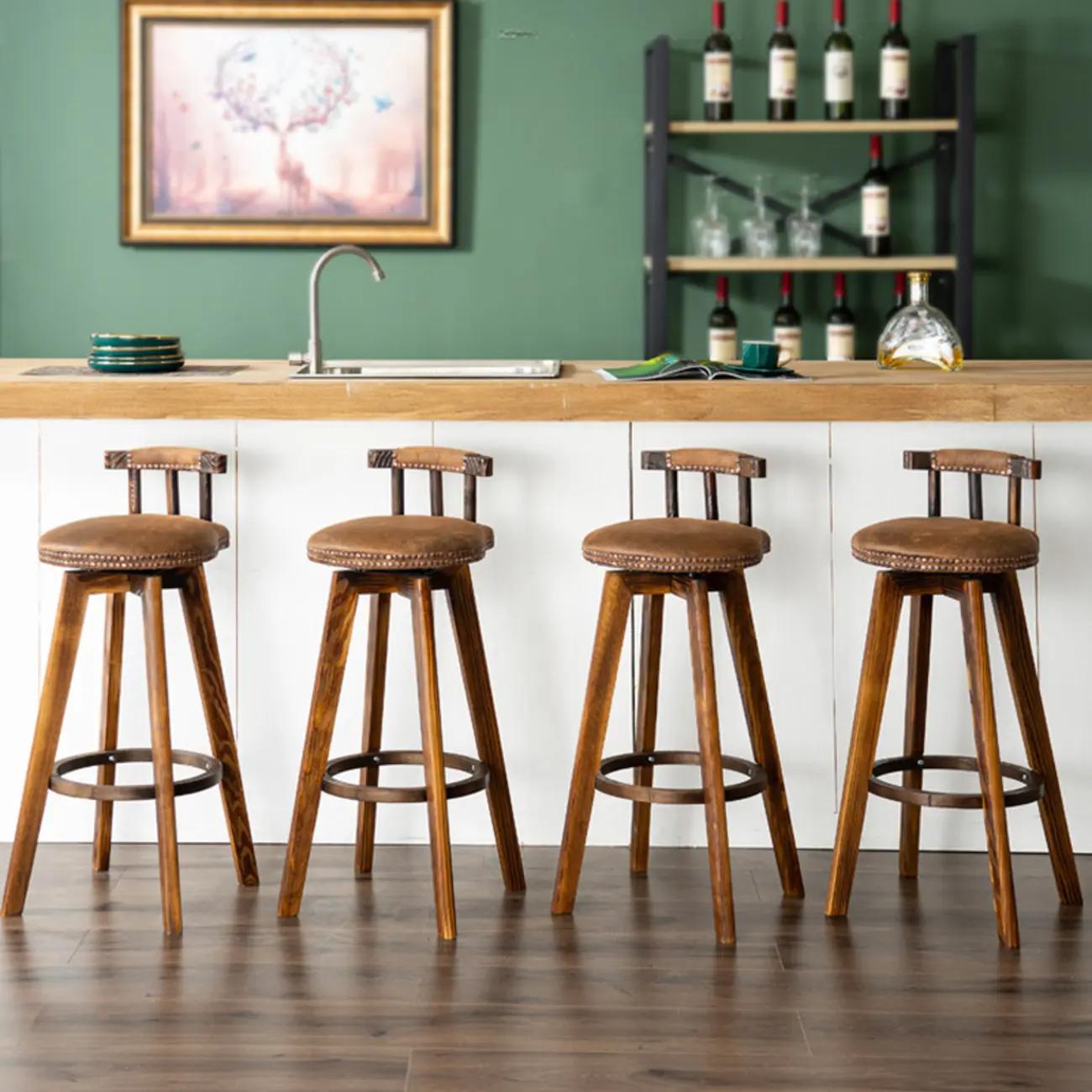 Bar Height Swivel Leather Modern Bar Stools Image - 2 | homeyfad