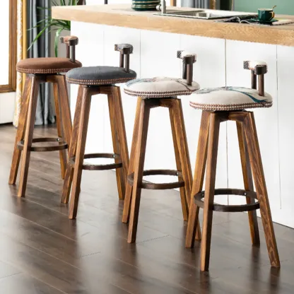 Bar Height Swivel Leather Modern Bar Stools Image - 7