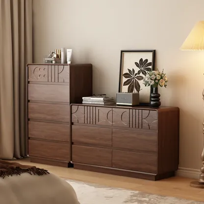 Mid-Century Modern Horizonal Brown Wood Bedroom Dresser Image - 1
