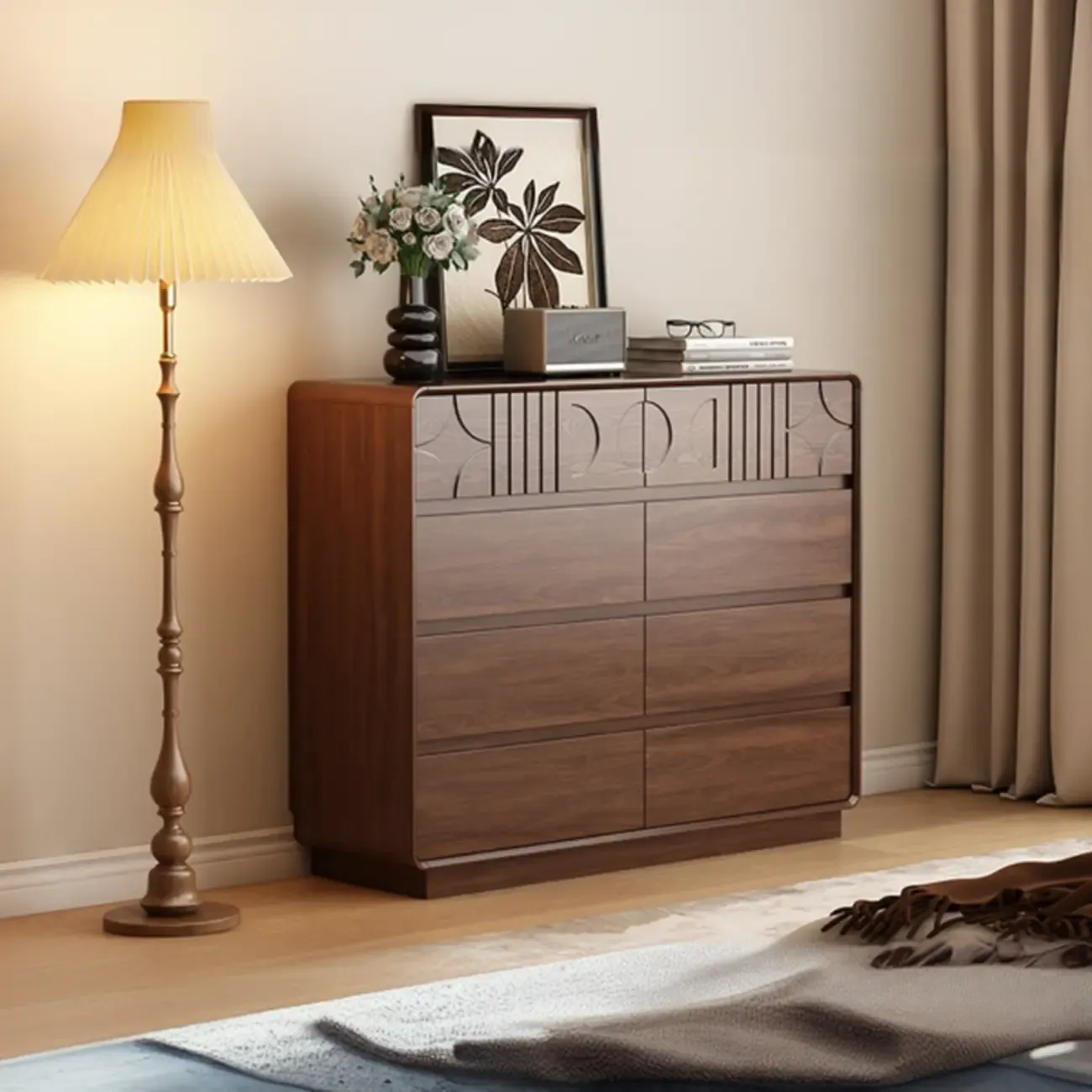 Mid-Century Modern Horizonal Brown Wood Bedroom Dresser Image - 3