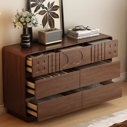 Mid-Century Modern Horizonal Brown Wood Bedroom Dresser Image - 4