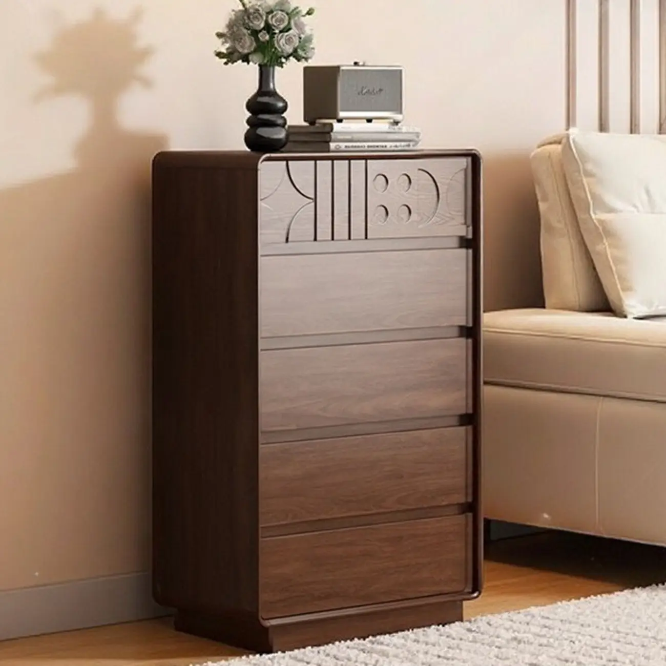 Mid-Century Modern Horizonal Brown Wood Bedroom Dresser Image - 5 | homeyfad