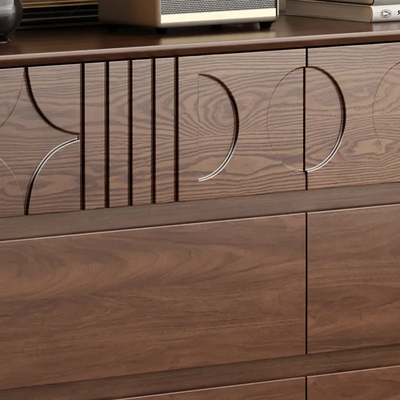 Mid-Century Modern Horizonal Brown Wood Bedroom Dresser Image - 6