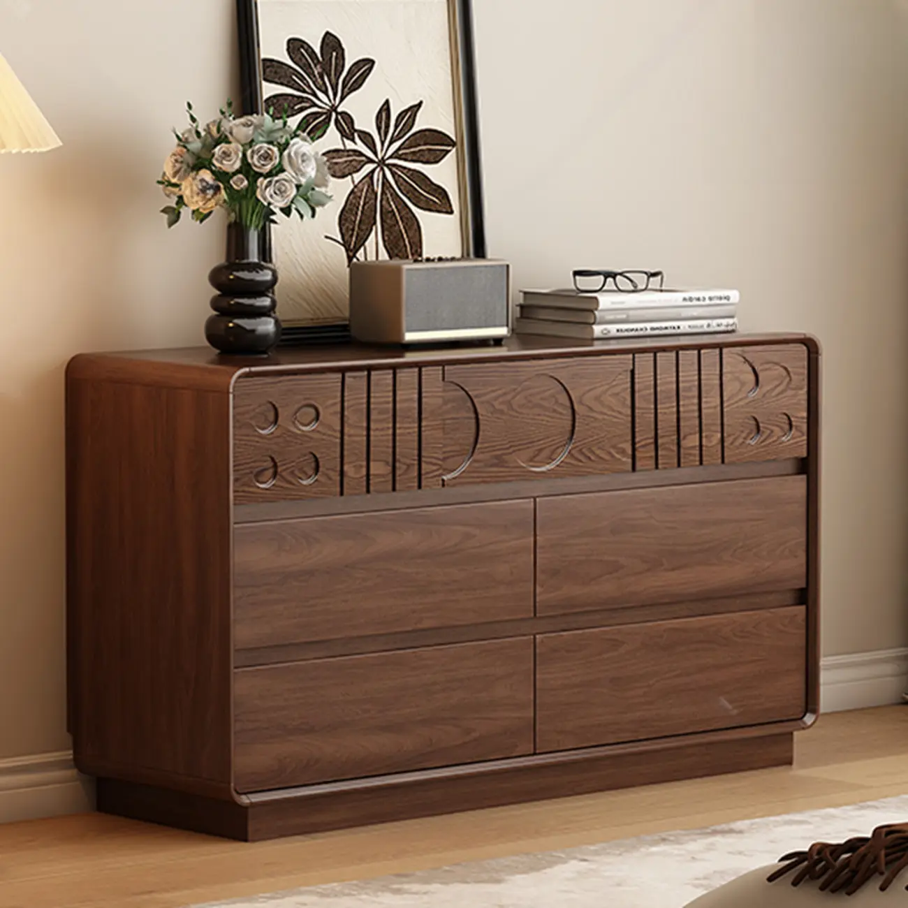 Mid-Century Modern Horizonal Brown Wood Bedroom Dresser Image - 7 | homeyfad