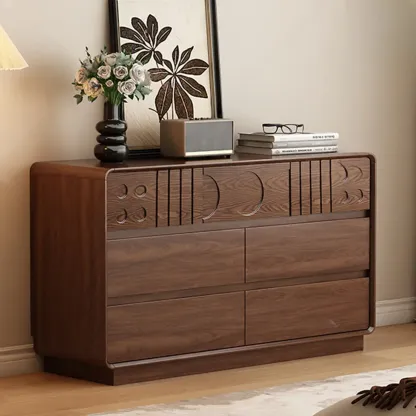 Mid-Century Modern Horizonal Brown Wood Bedroom Dresser Image - 7
