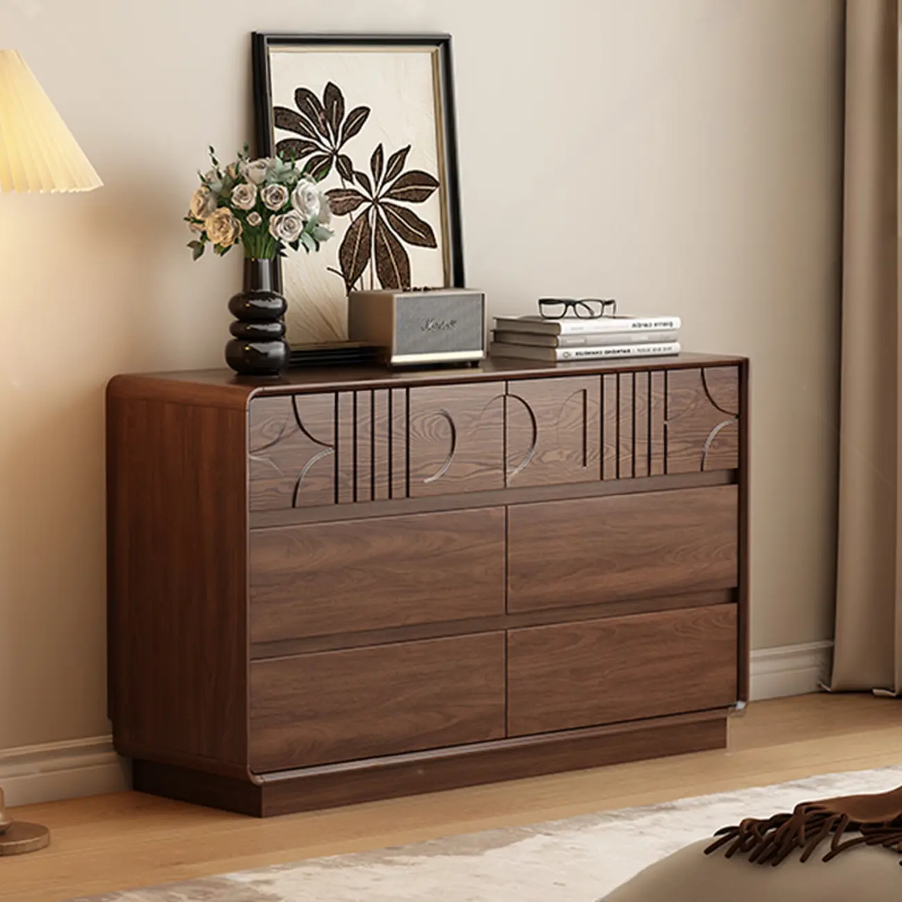 Mid-Century Modern Horizonal Brown Wood Bedroom Dresser Image - 9 | homeyfad
