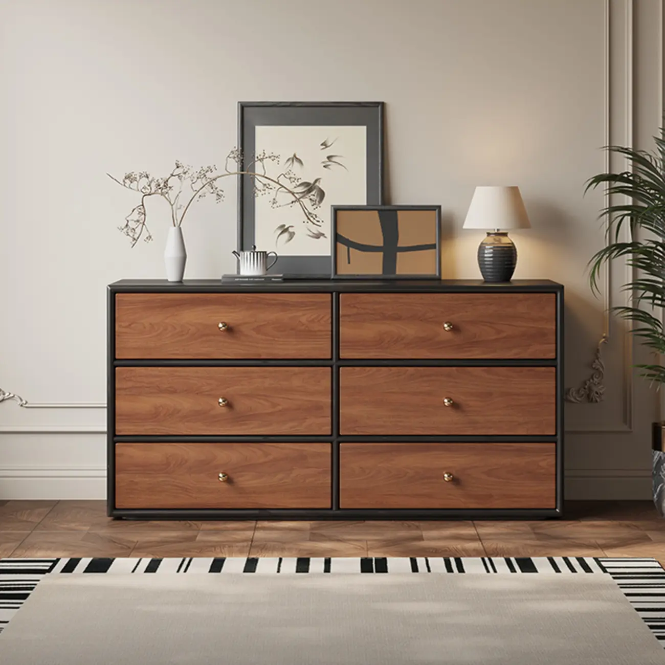 Elegant Modern 6-drawer Wood Double Dresser for Bedroom Image - 1 | homeyfad